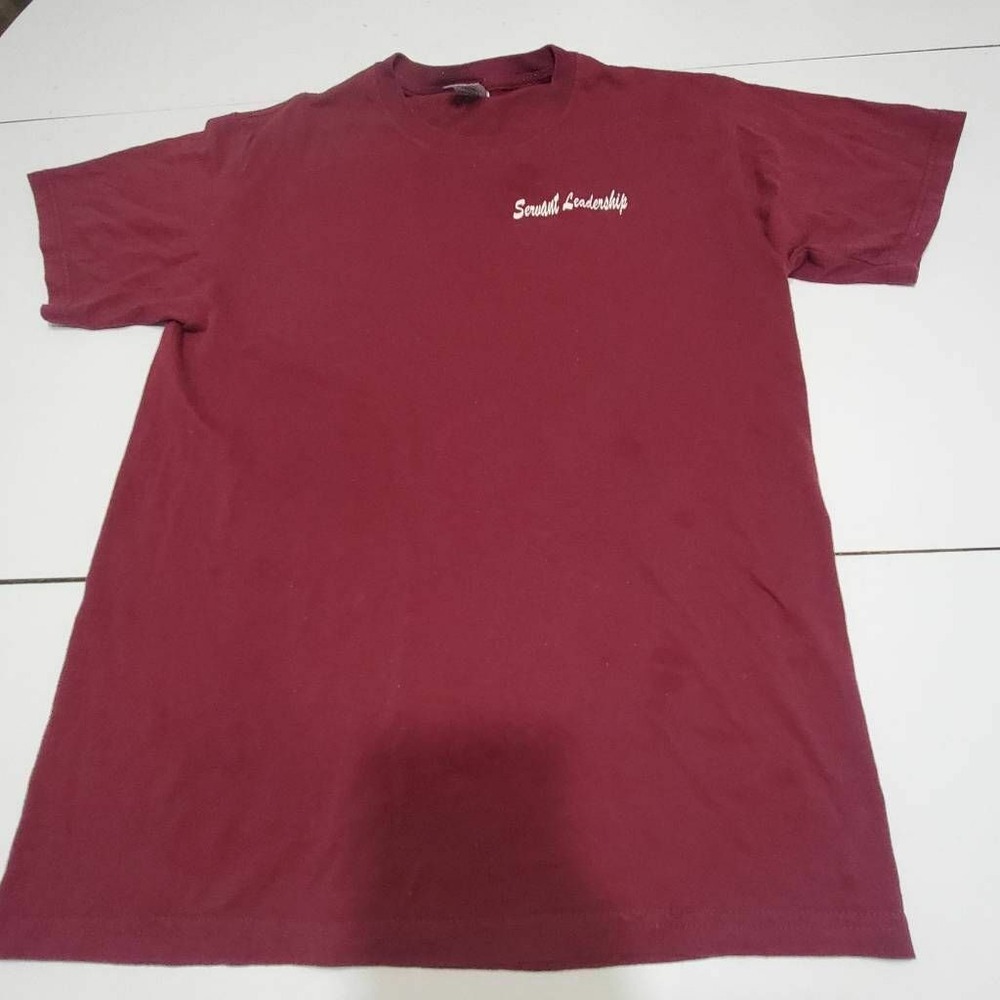 Jerzees Mens Graphic T-Shirt Maroon White Servant Leadership Crew Cotton Blend M